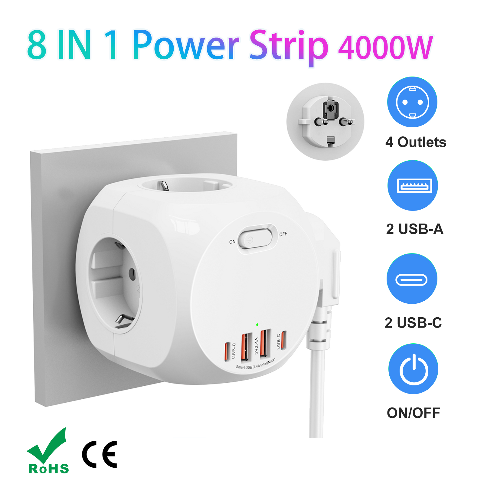 Power Strip Flat - 4000W EU Plug Power Strip Cube