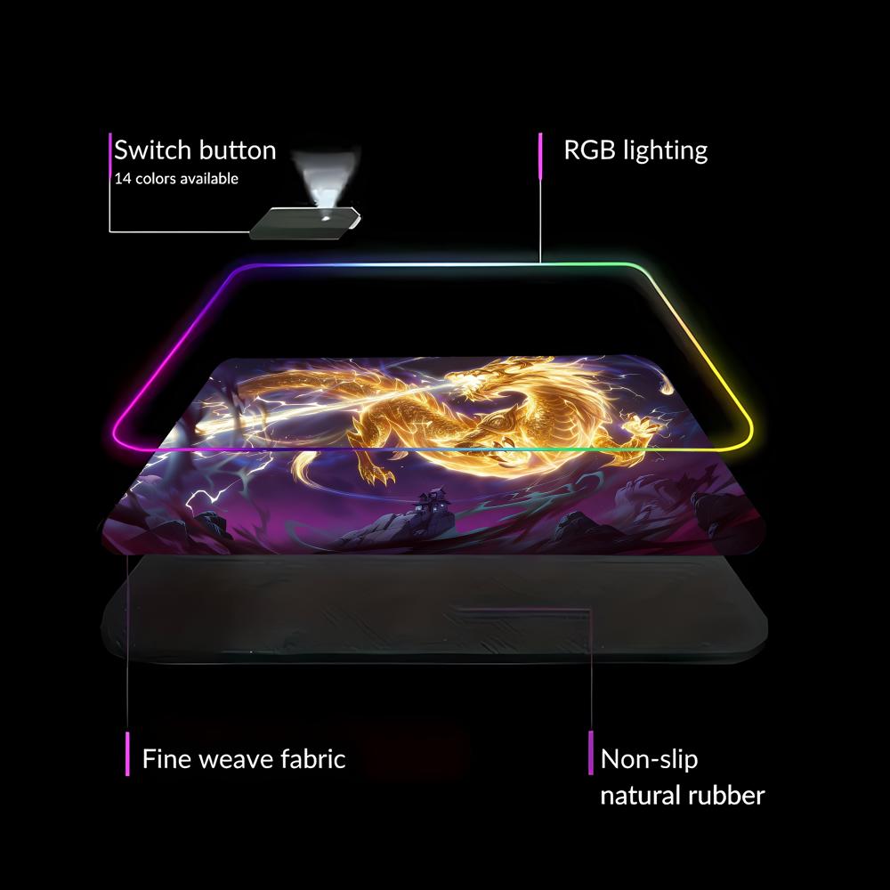 Desk Setup Rug - RGB LED Blue Dragon Mouse Pad