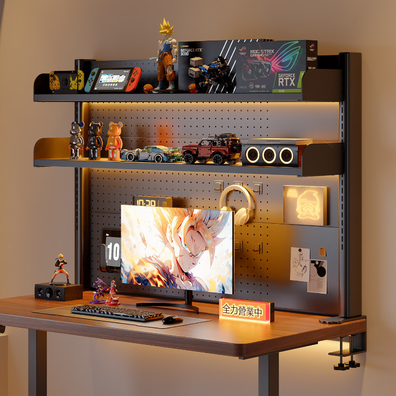 Desk Setup Productivity - Clamp on Desk Shelf with Pegboard