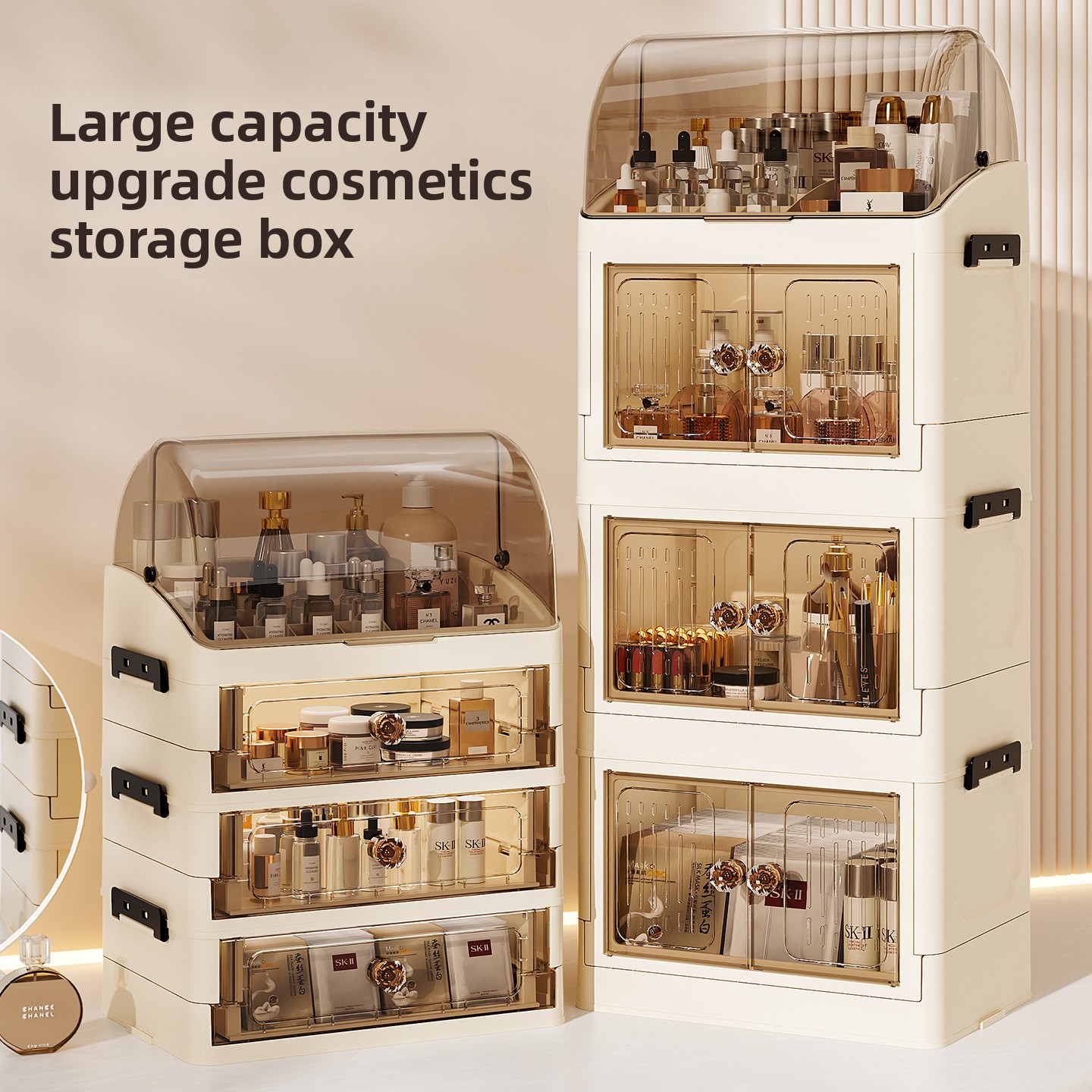 Desk Setup Productivity - Luxury covered cosmetics storage box, drawer