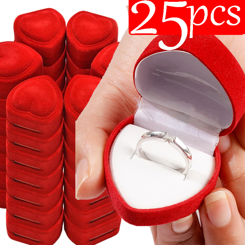 Ring Binder Box - Red Flocking Heart Shape Ring Box