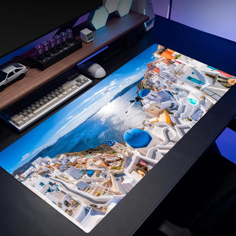 Desk Setup Rug - Greek island Desk Mats Gaming Mats