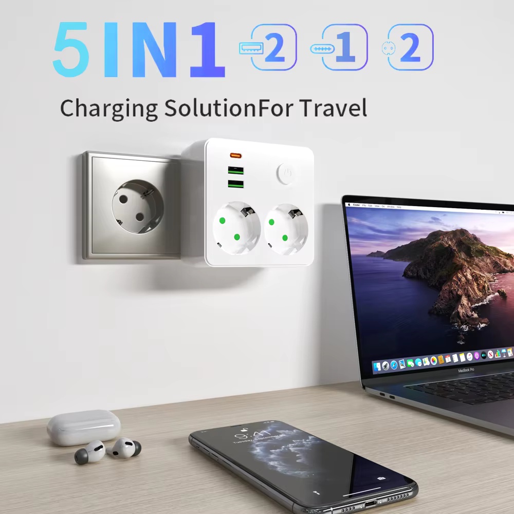 Power Strip Flat - EU Plug Outlet 2 Sockets Multitap