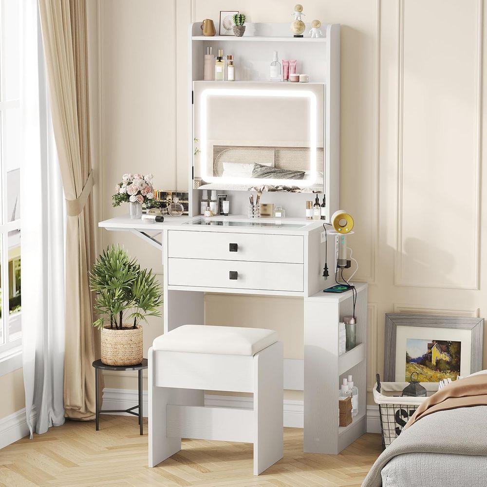 Desk Setup Charging Station - Vabches Small Makeup Vanity Desk with