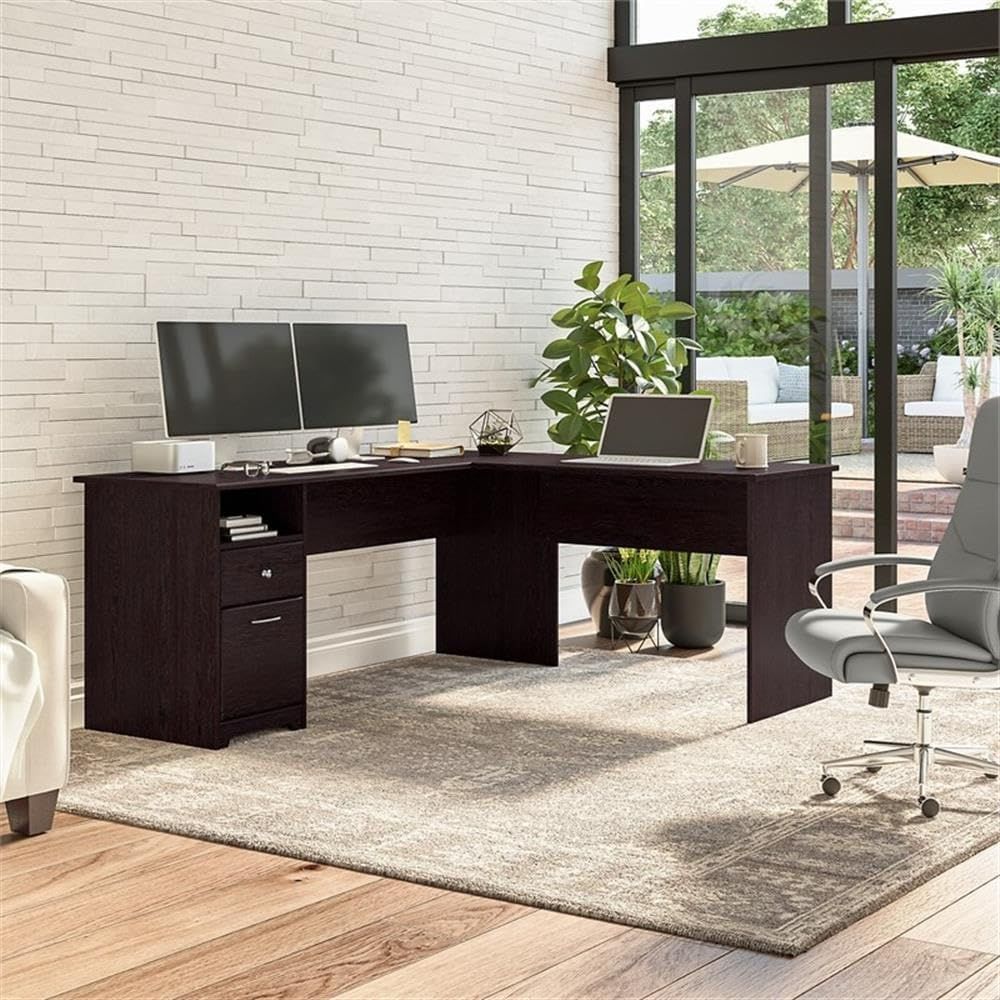 Oak 72W L-Shaped Desk with Dra - Desk Setup Oak のレビューと価格