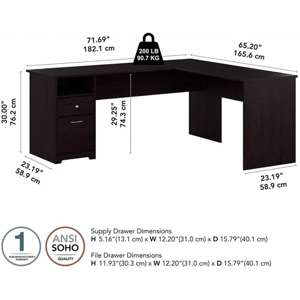 Oak 72W L-Shaped Desk with Dra - Desk Setup Oak のレビューと価格