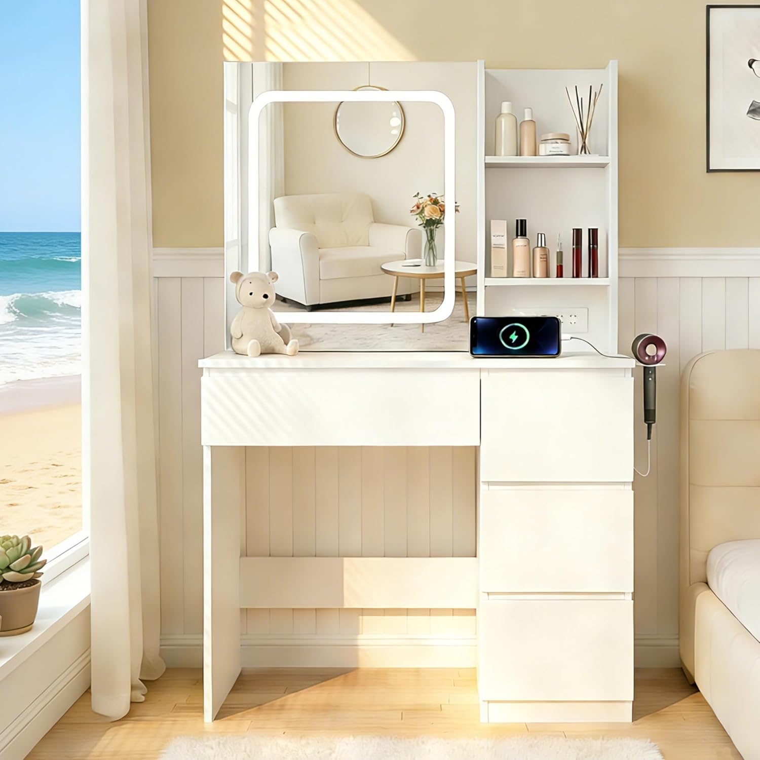Make Up Vanity Desk with Charg - Desk Setup Charging Station のレビューと価格