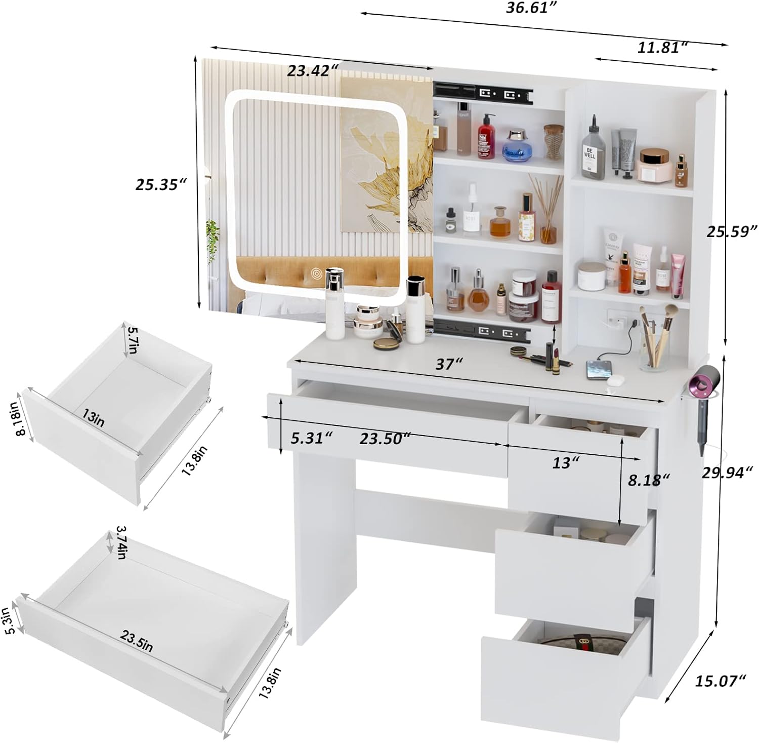 Make Up Vanity Desk with Charg - Desk Setup Charging Station のレビューと価格