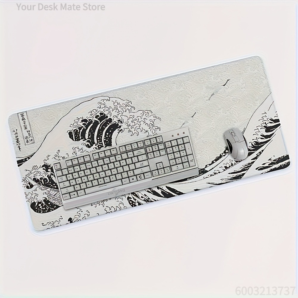 Black White Wave Art XXL Desk  - Desk Setup With Laptop のレビューと価格