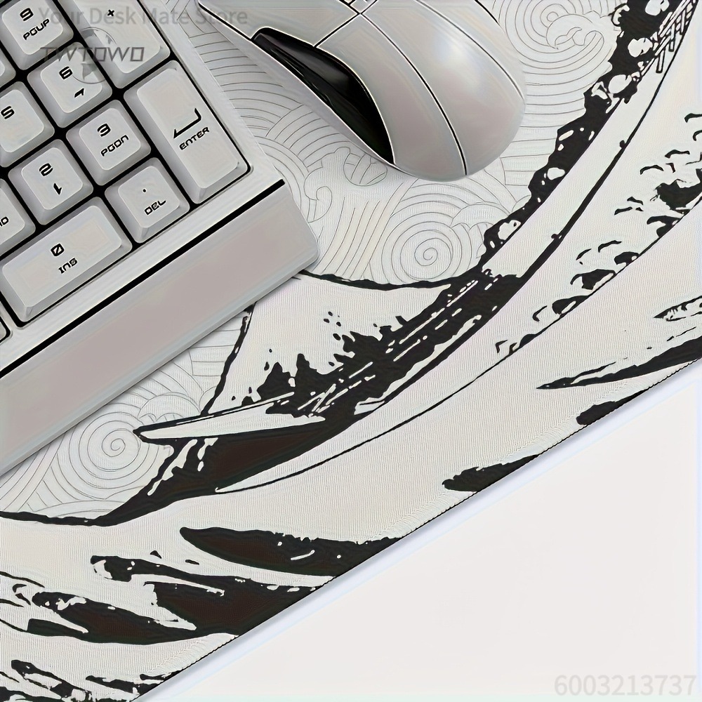 Black White Wave Art XXL Desk  - Desk Setup With Laptop のレビューと価格