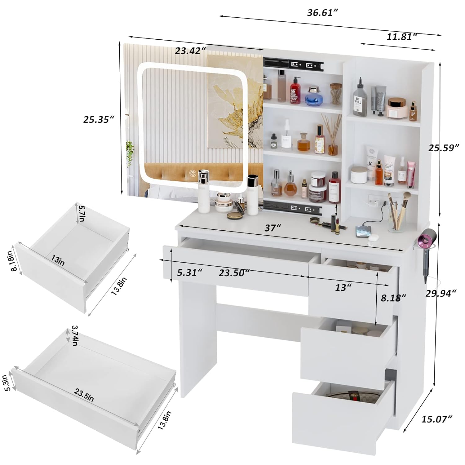 Make Up Vanity Desk with Charg - Desk Setup Charging Station のレビューと価格