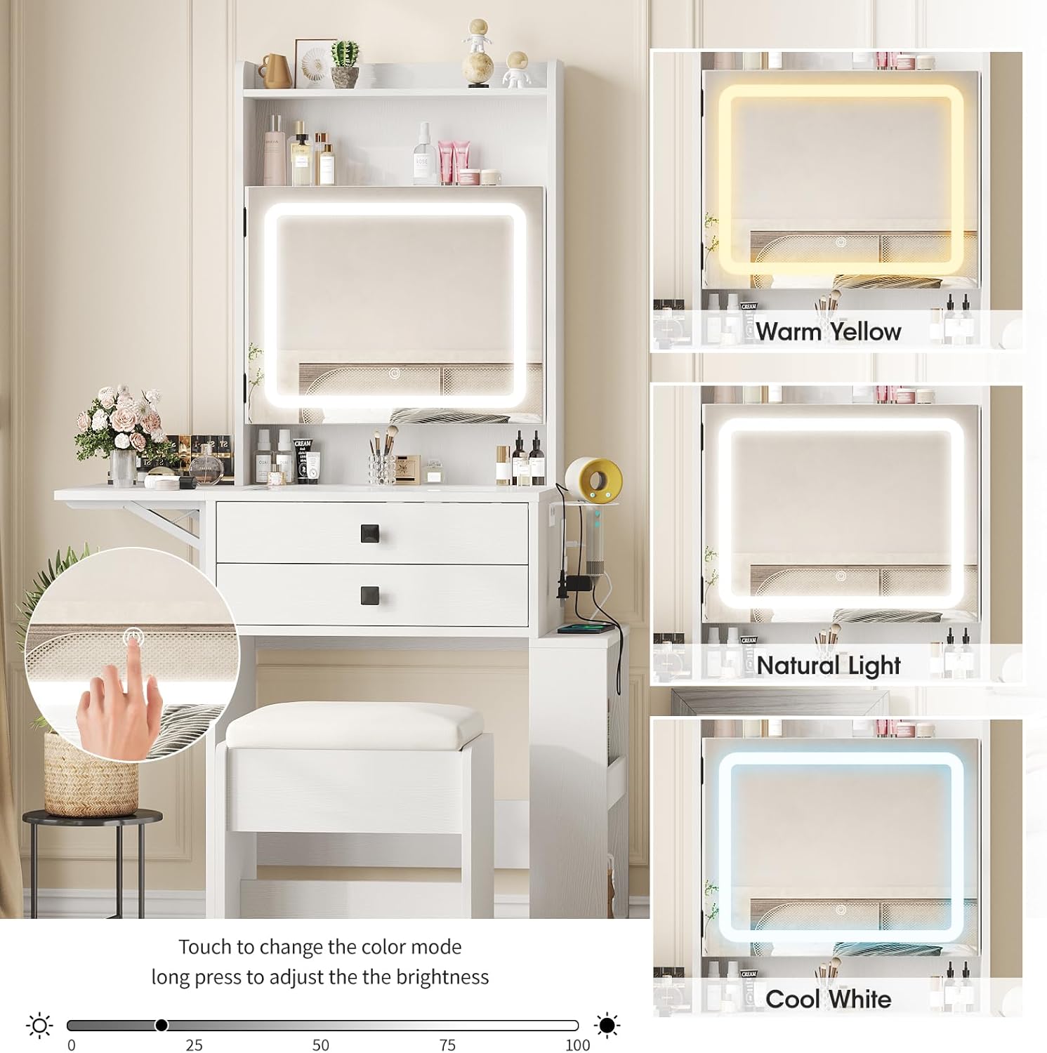 Small Makeup Vanity Desk with  - Desk Setup Charging Station のレビューと価格