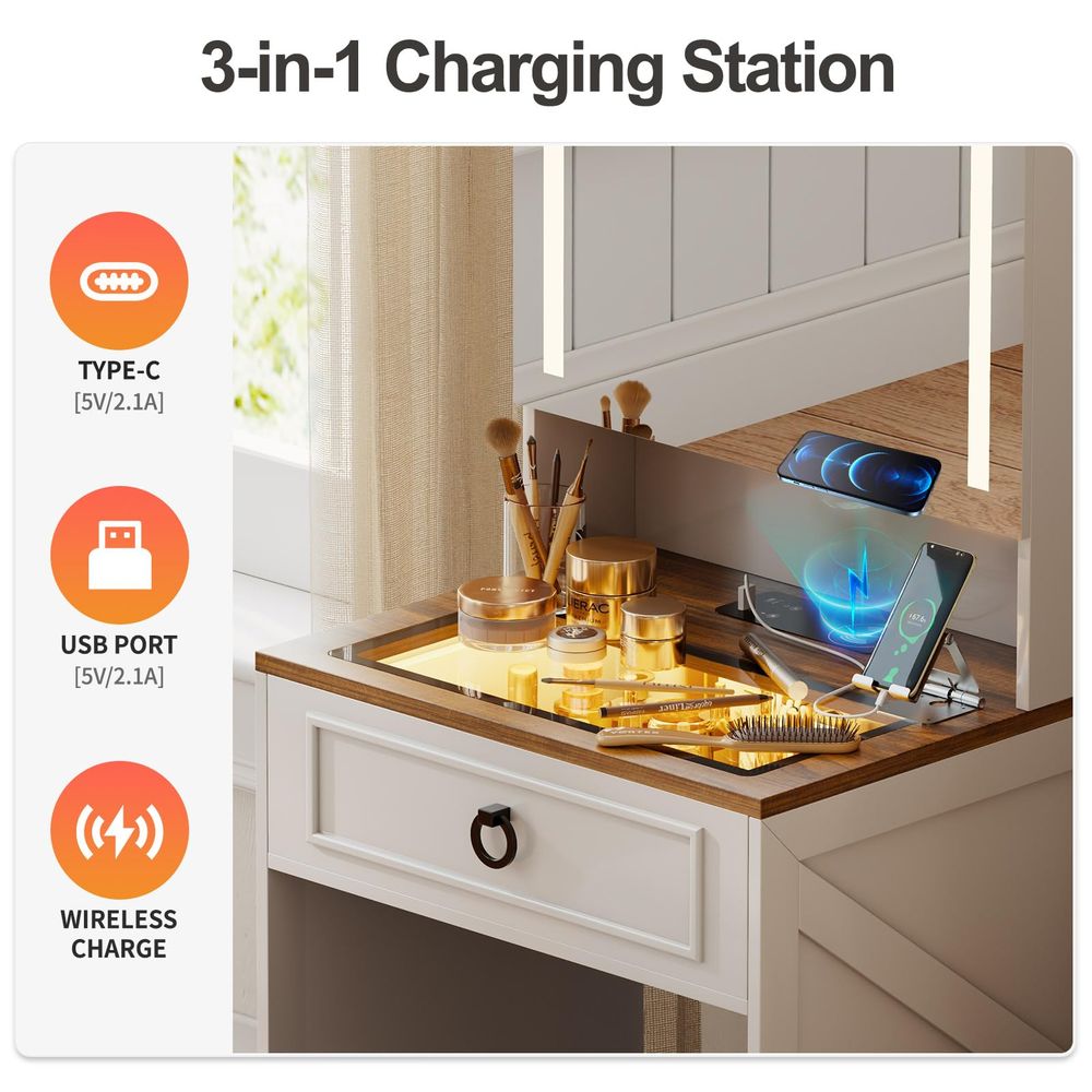 Vanity Desk with Flip up Vanit - Desk Setup Charging Station のレビューと価格