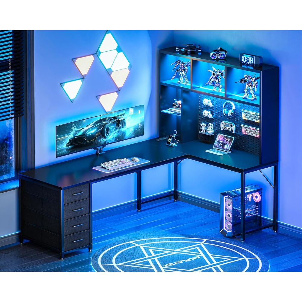 71 L-Shaped Gaming Desk with H - Desk Setup Black のレビューと価格
