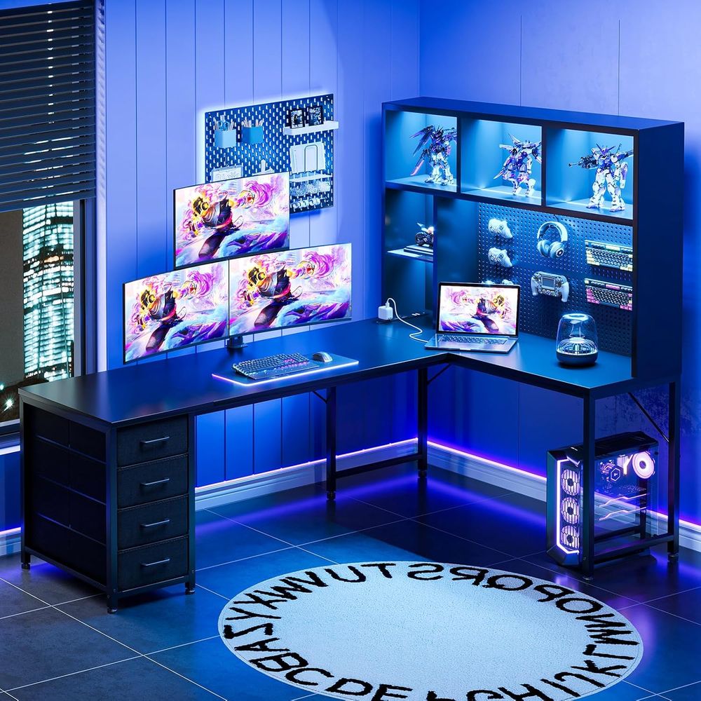 71 L-Shaped Gaming Desk with H - Desk Setup Black のレビューと価格