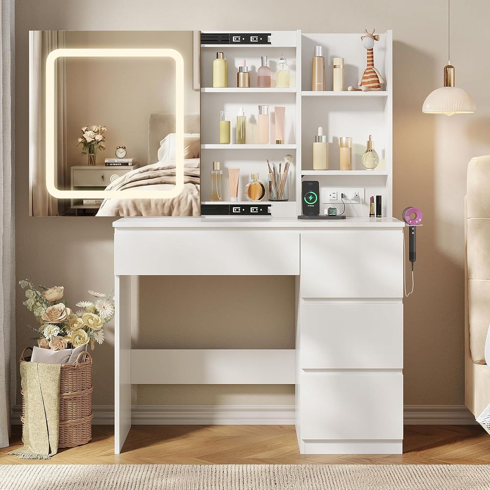 Vabches Make Up Vanity Desk wi - Desk Setup Charging Station のレビューと価格