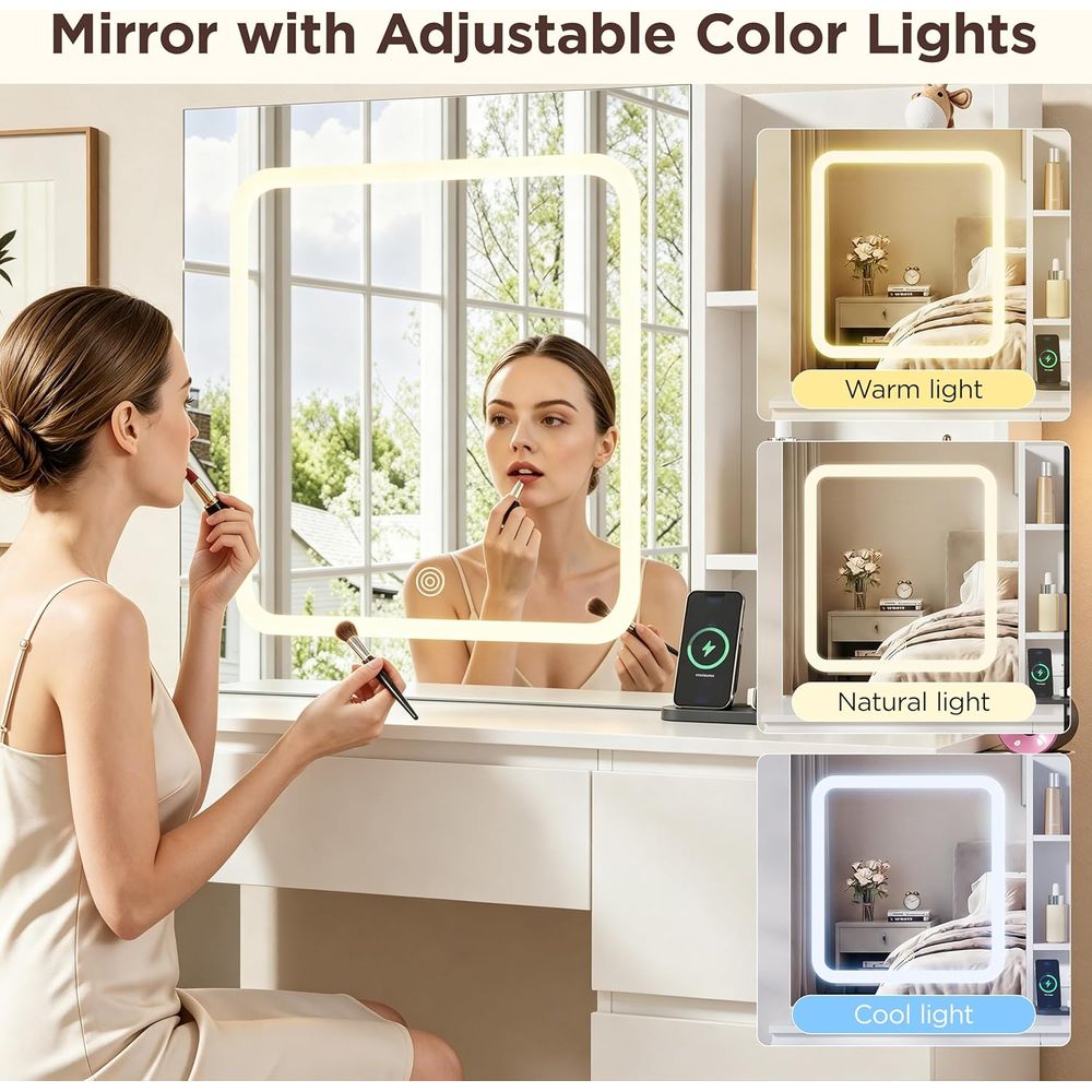 Vabches Make Up Vanity Desk wi - Desk Setup Charging Station のレビューと価格