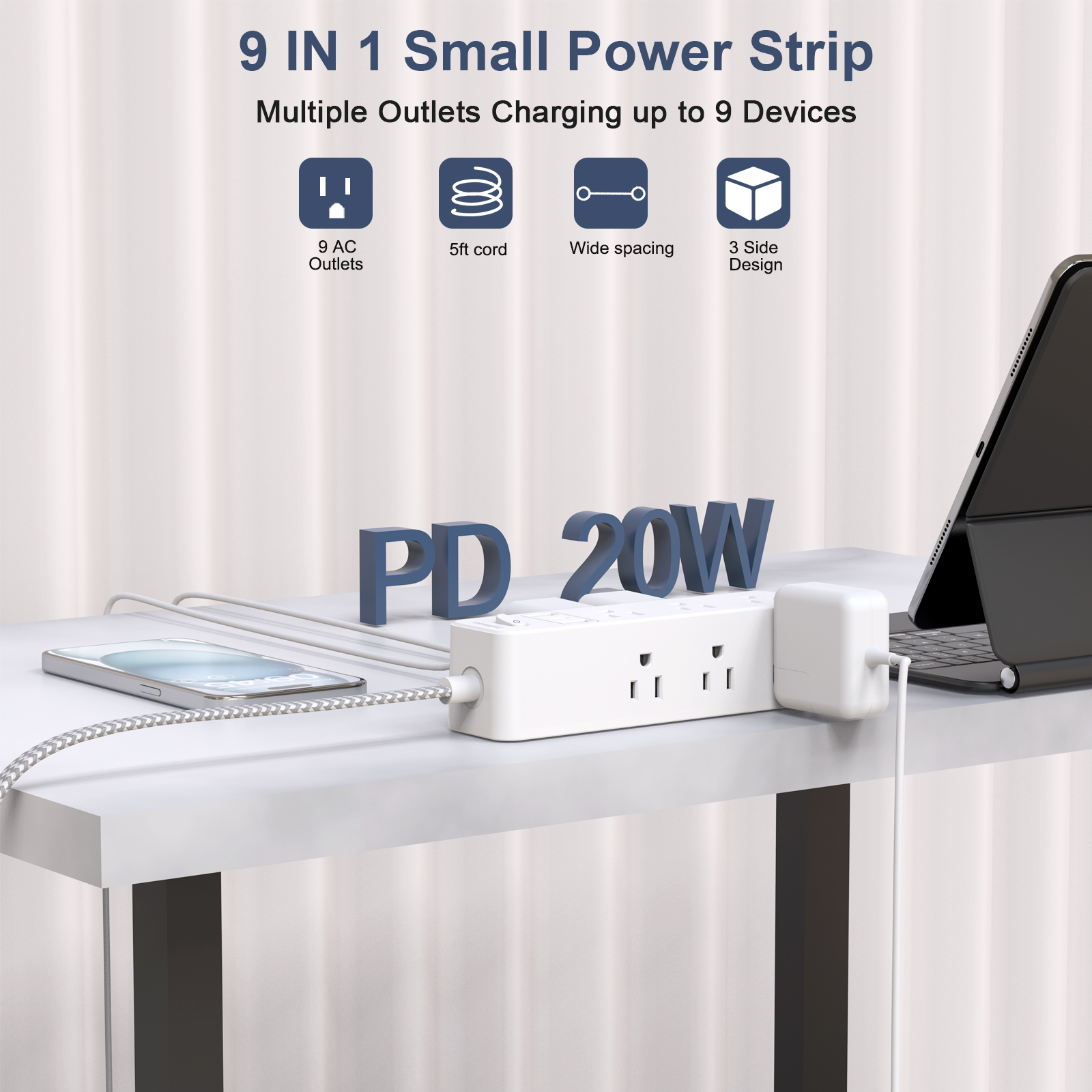 9-in-1 Surge Protector Power S - Power Strip Flat のレビューと価格