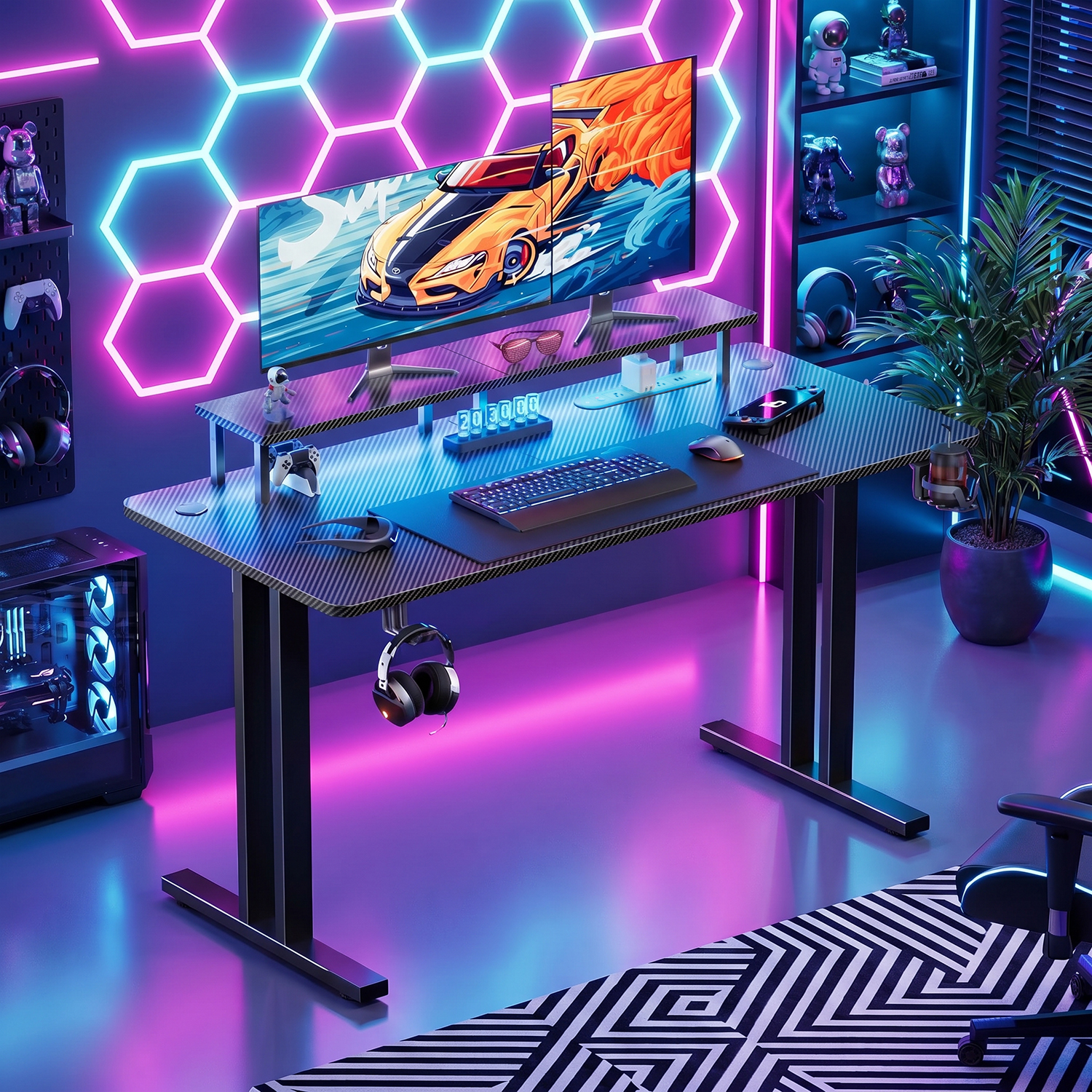 Gaming Desk with LED Lights &  - Desk Setup Home Office のレビューと価格