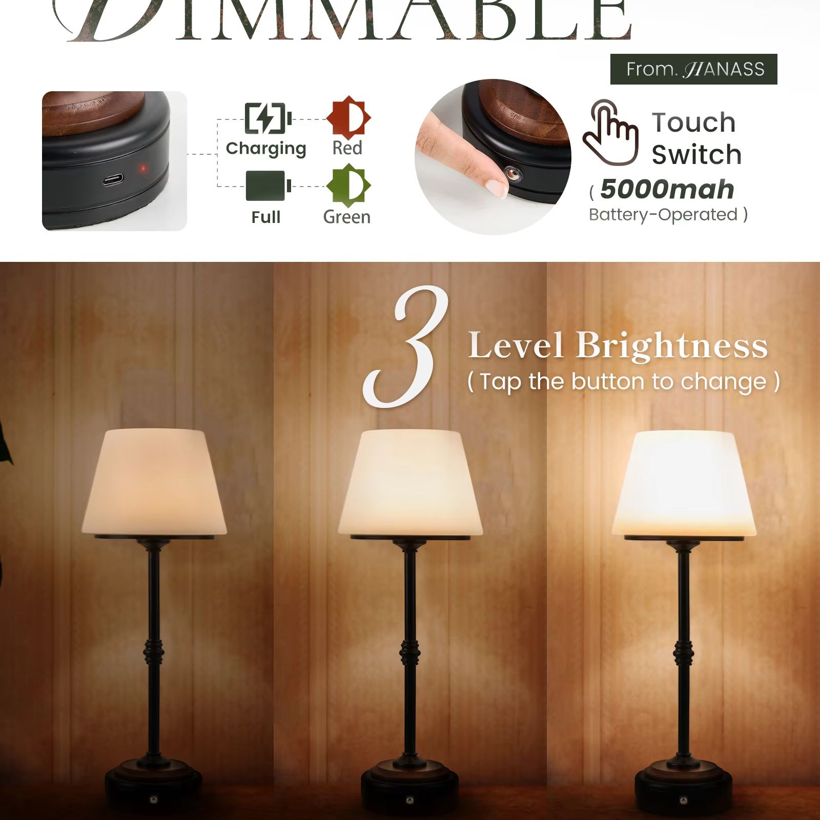 Cordless Table Lamps Set of  5 - Desk Room Setup のレビューと価格