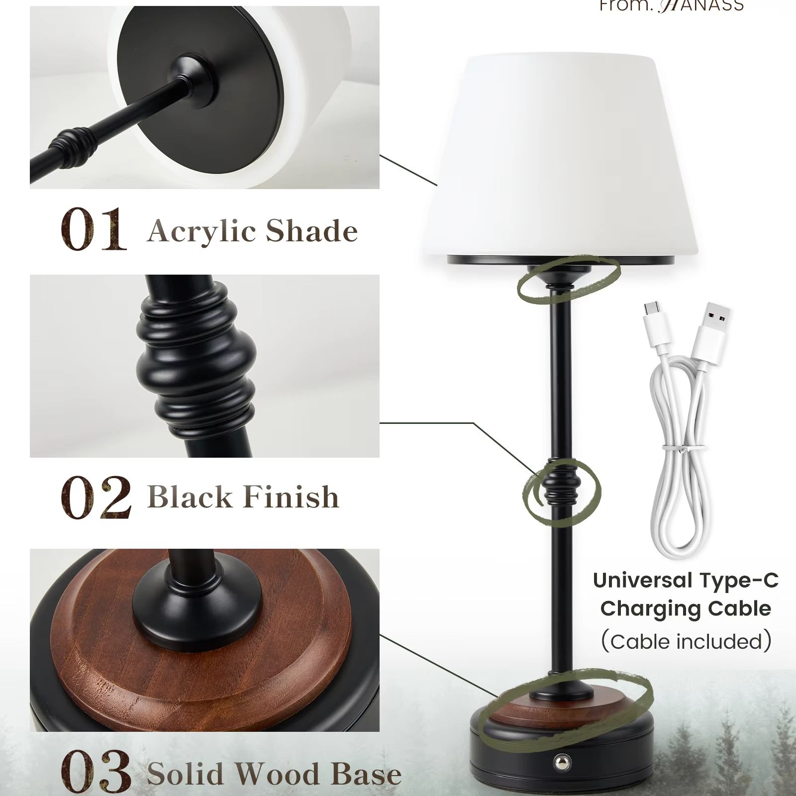 Cordless Table Lamps Set of  5 - Desk Room Setup のレビューと価格