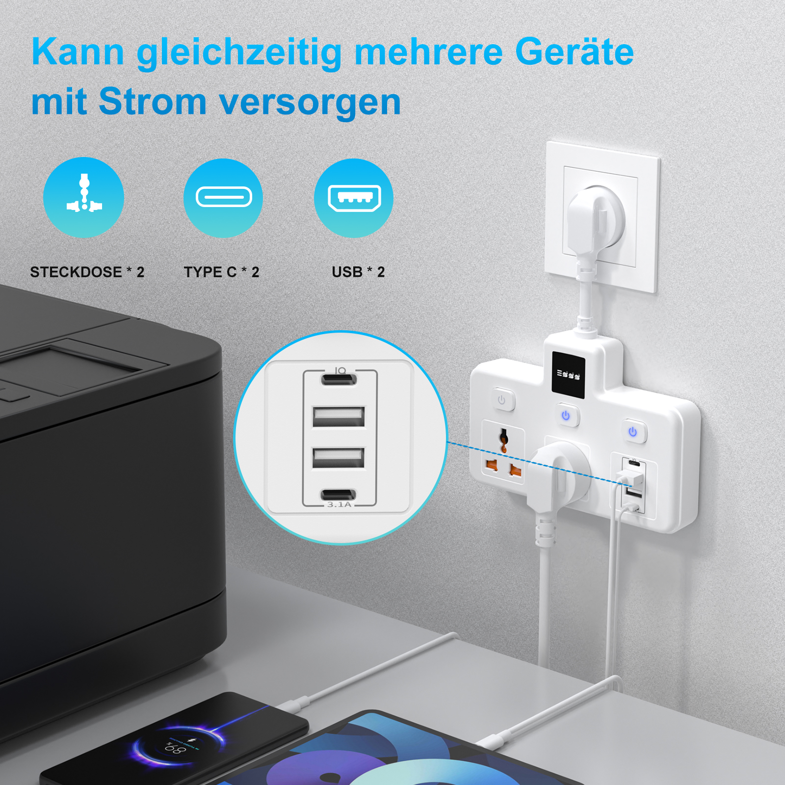 AU plug Universal Outlet Power - Power Strip Flat のレビューと価格