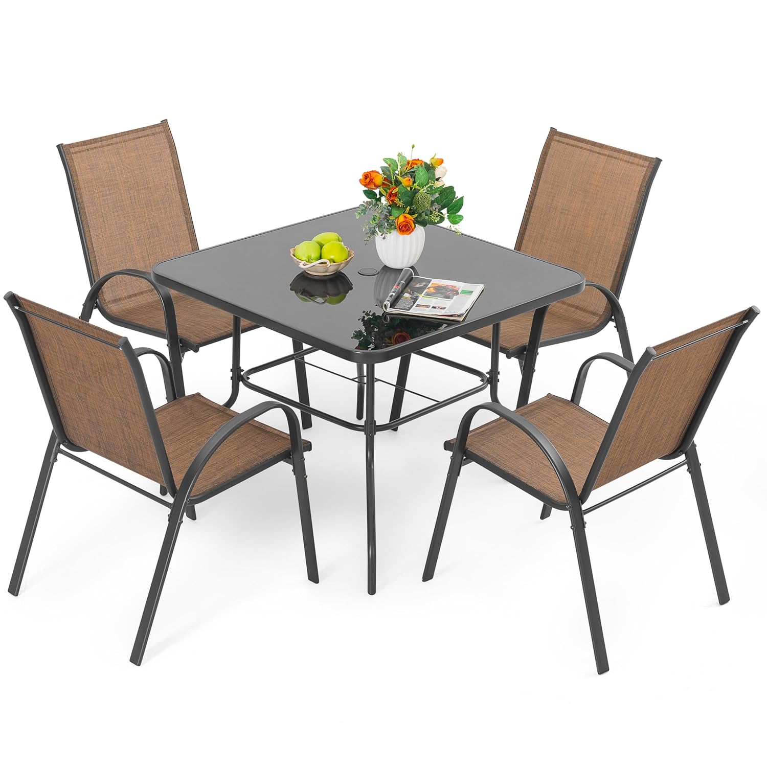 5 Piece Metal Patio Dining Set - Desk Setup Black のレビューと価格