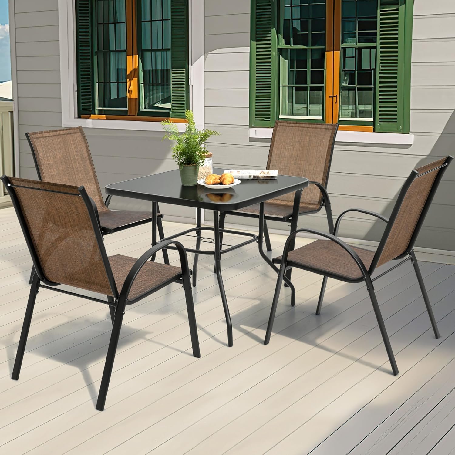 5 Piece Metal Patio Dining Set - Desk Setup Black のレビューと価格