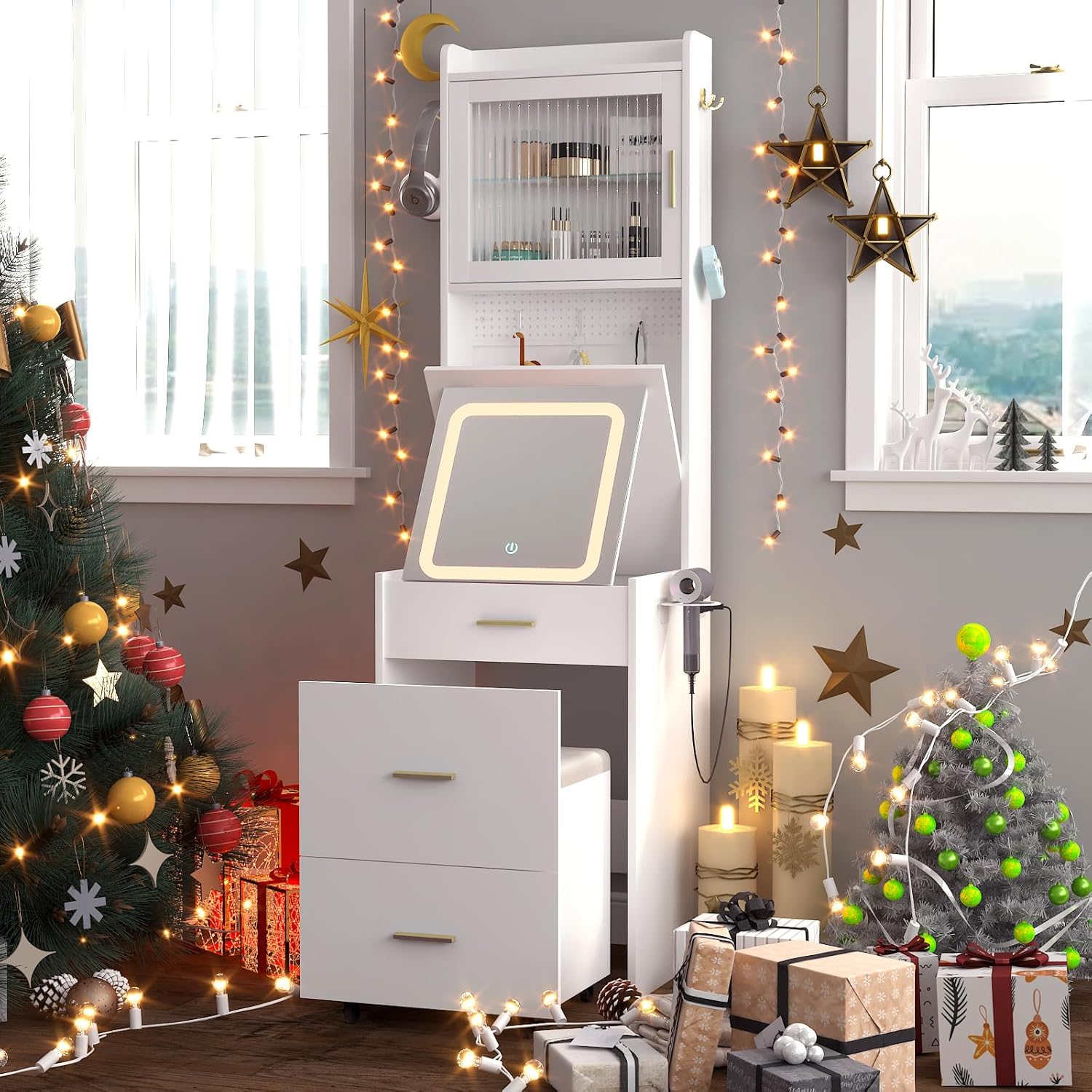 3 in 1 Vanity Desk with Fold-u - Desk Setup Charging Station のレビューと価格