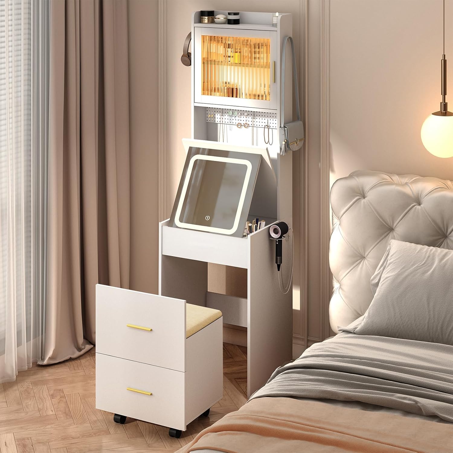 3 in 1 Vanity Desk with Fold-u - Desk Setup Charging Station のレビューと価格