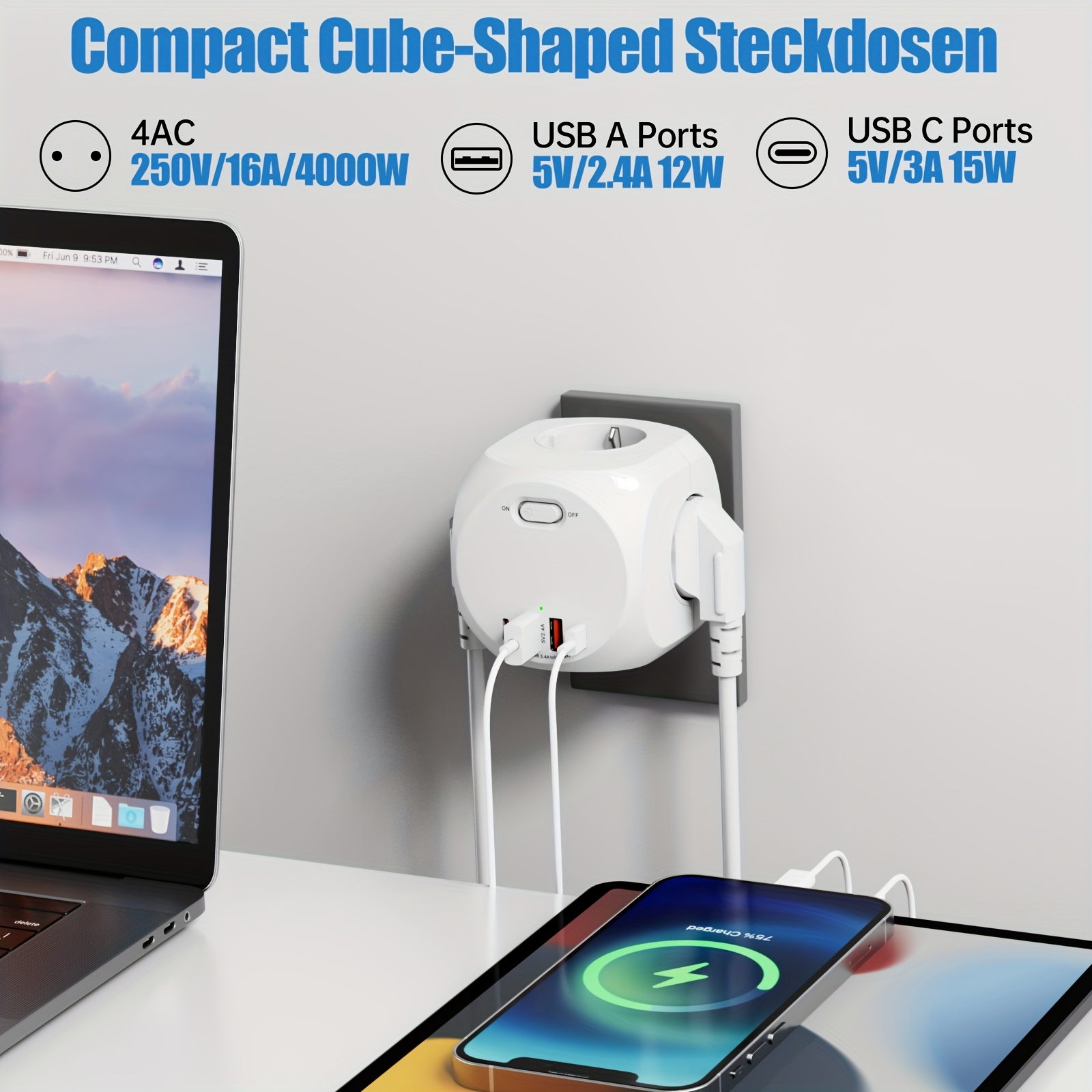4000W EU Plug Power Strip Cube - Power Strip Flat のレビューと価格