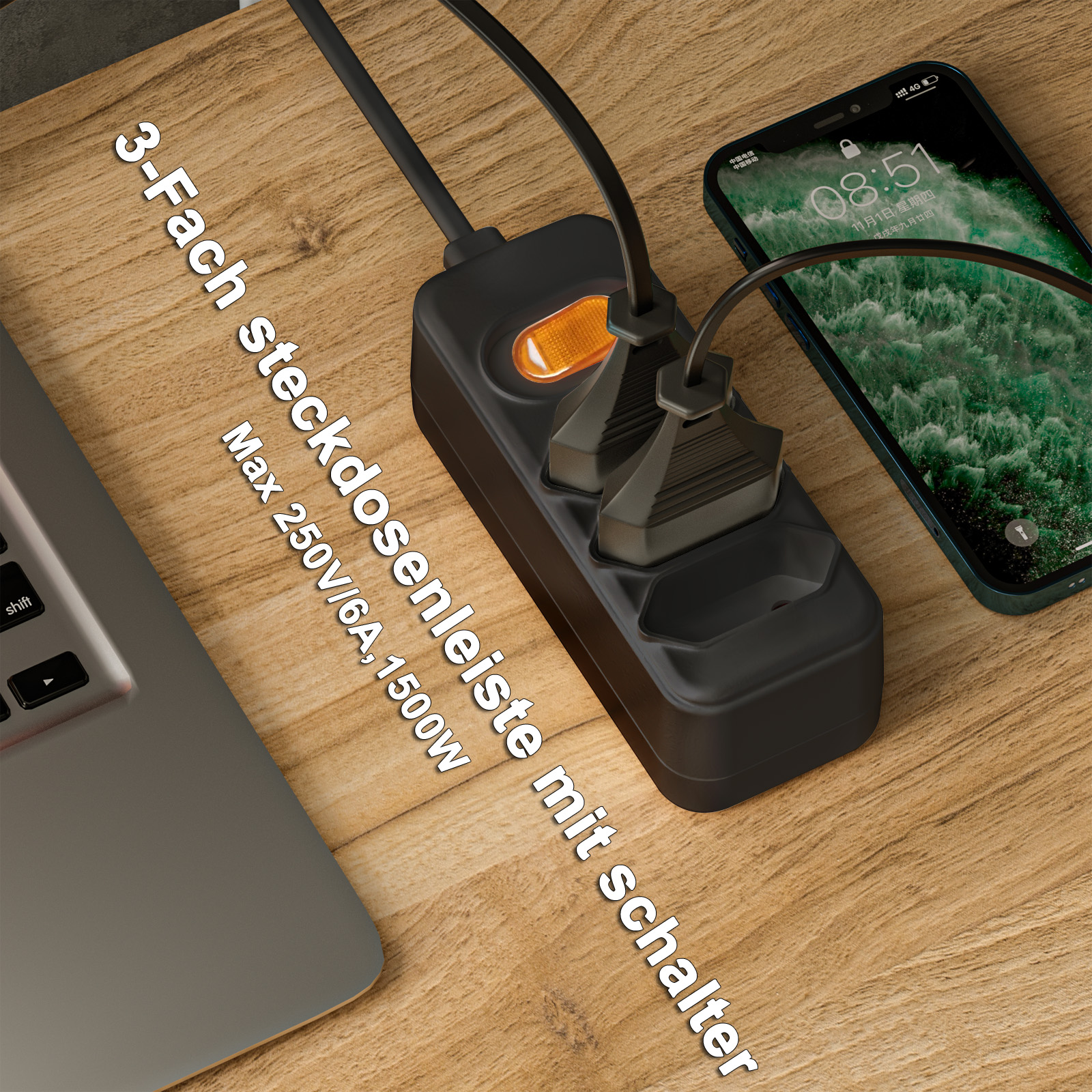 European EU 2 Prong Power Sock - Power Strip Flat のレビューと価格