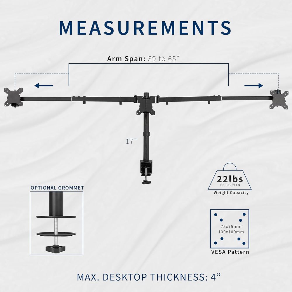 Triple Monitor Desk Mount, Adj - Desk Setup Black のレビューと価格