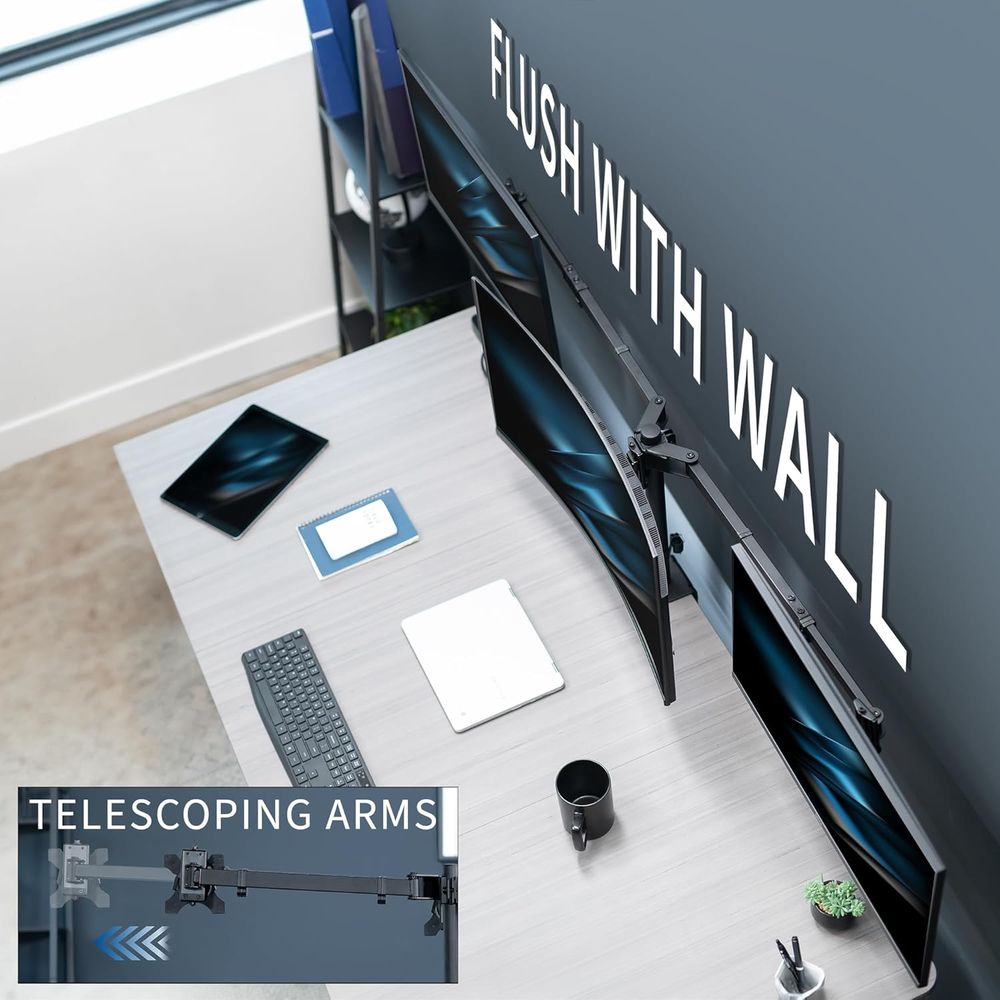 Triple Monitor Desk Mount, Adj - Desk Setup Black のレビューと価格