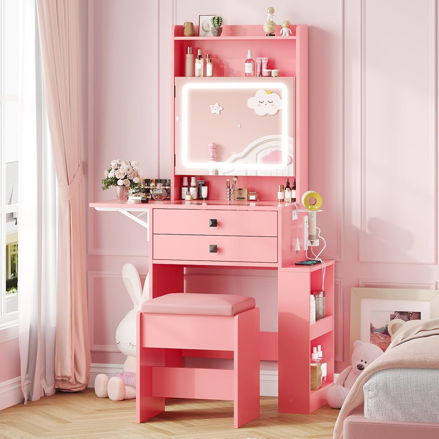 Small Makeup Vanity Desk, 3 Ad - Desk Setup Charging Station のレビューと価格