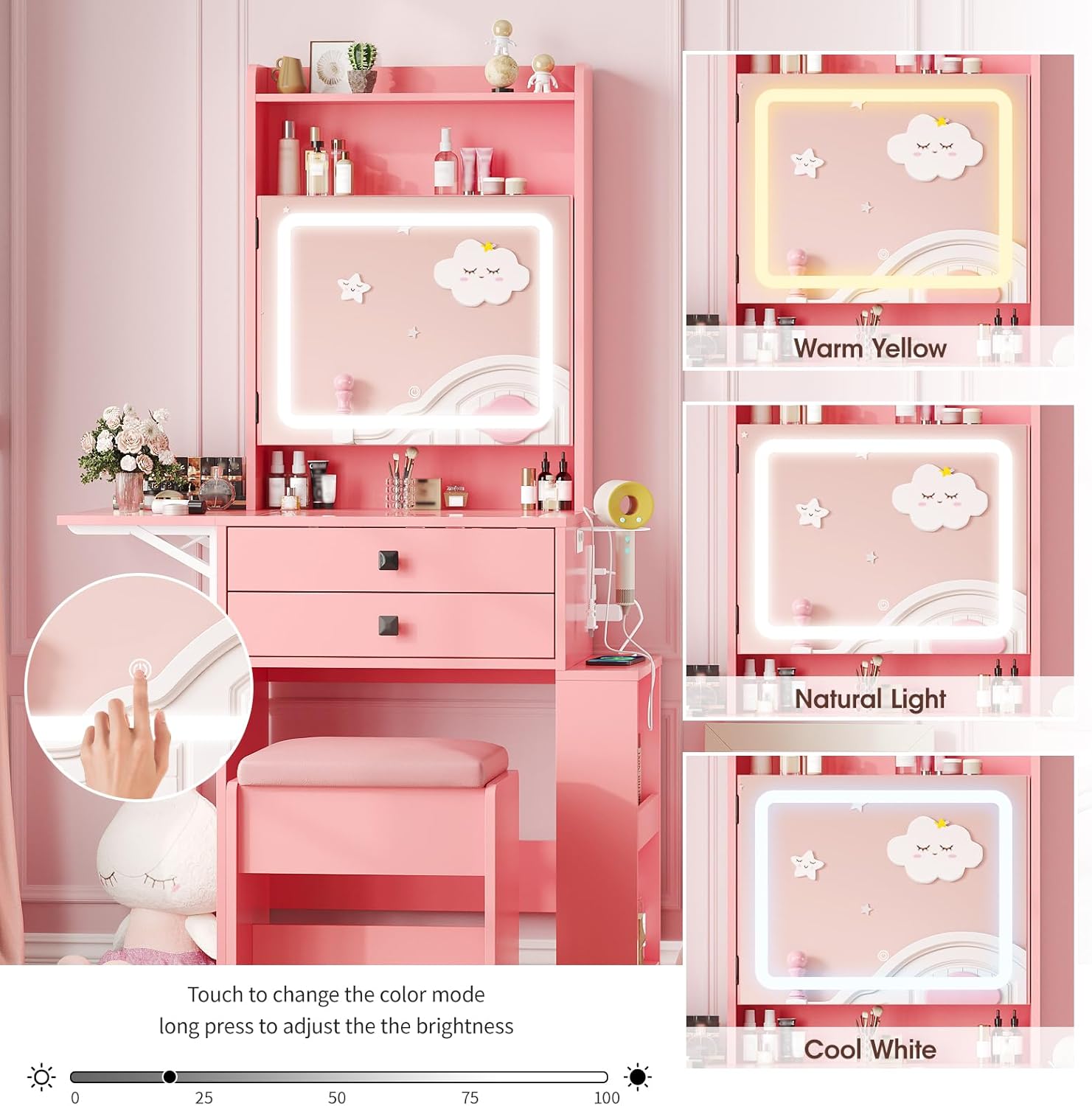 Small Makeup Vanity Desk, 3 Ad - Desk Setup Charging Station のレビューと価格