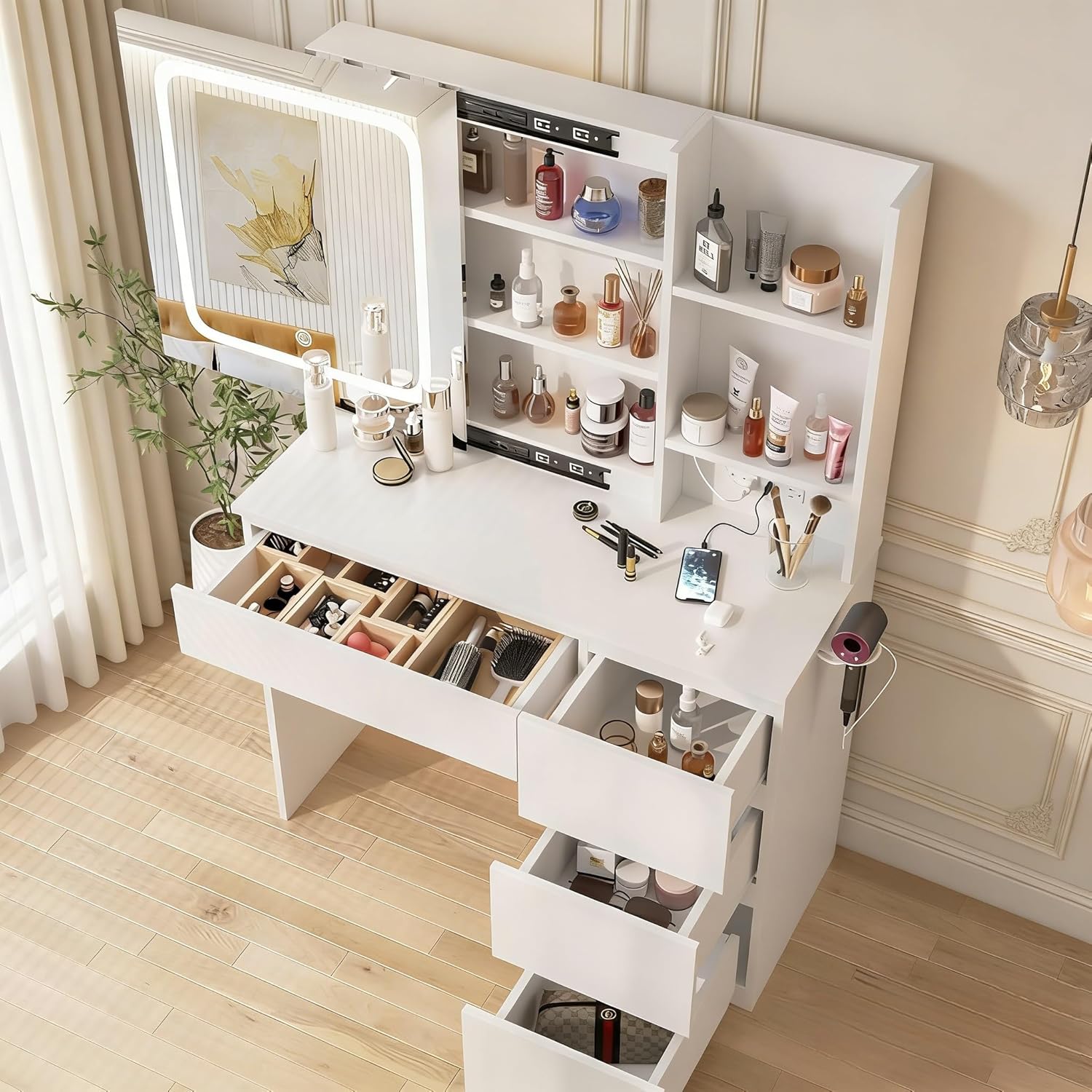 Make Up Vanity Desk with Charg - Desk Setup Charging Station のレビューと価格
