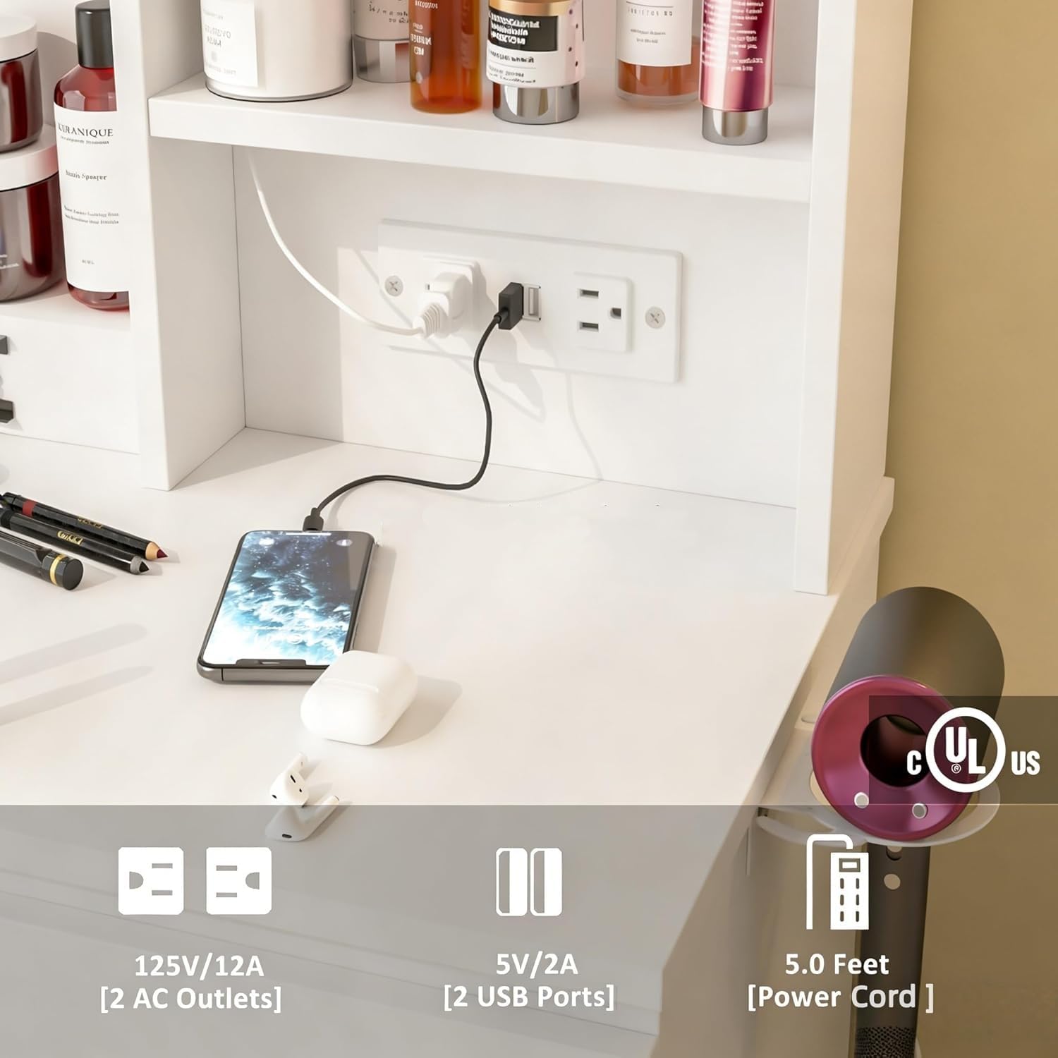 Make Up Vanity Desk with Charg - Desk Setup Charging Station のレビューと価格