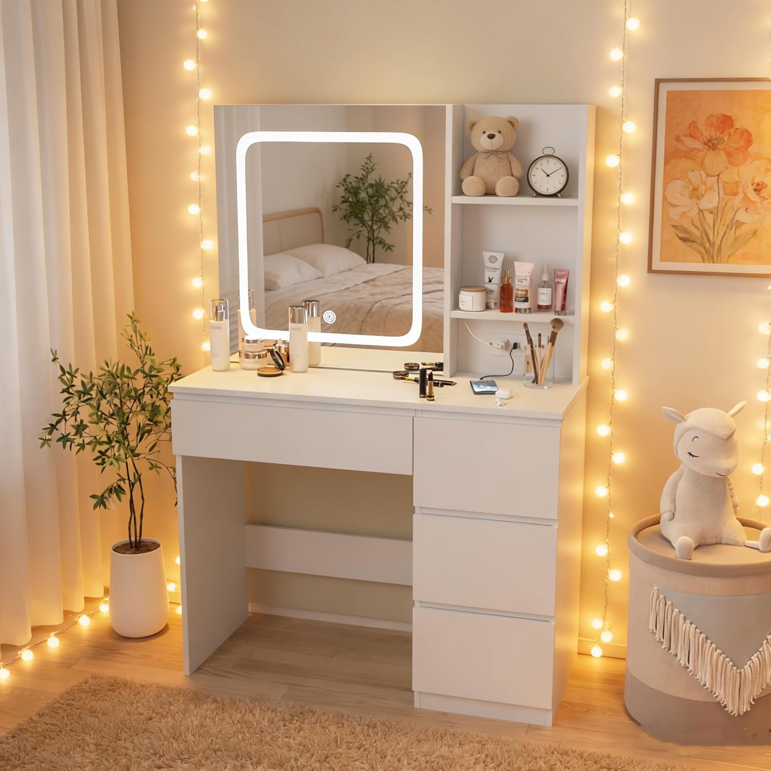 Make Up Vanity Desk with Charg - Desk Setup Charging Station のレビューと価格
