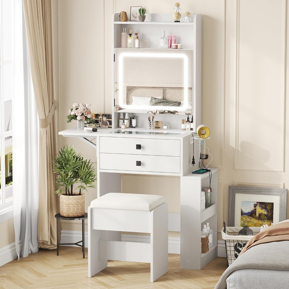 Small Makeup Vanity Desk with  - Desk Setup Charging Station のレビューと価格