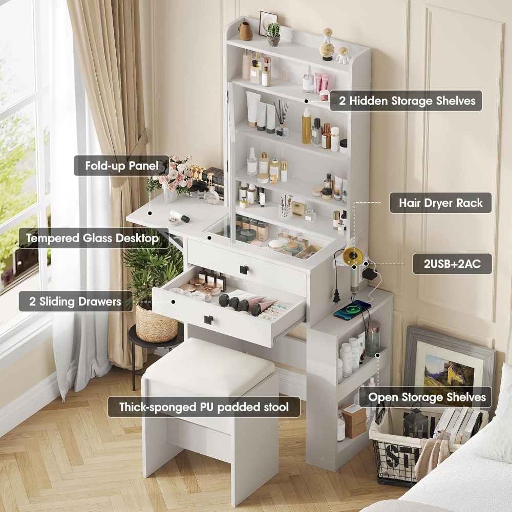 Small Makeup Vanity Desk with  - Desk Setup Charging Station のレビューと価格
