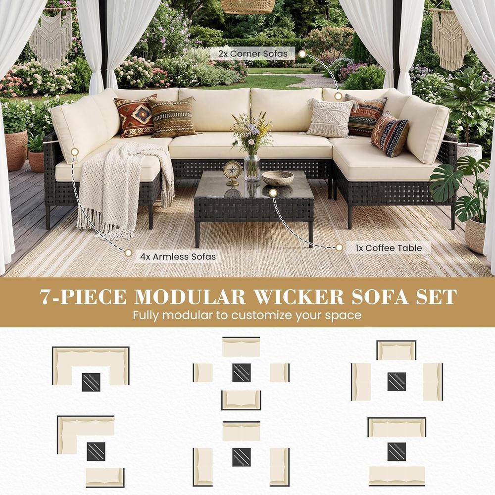 7-Piece High-Leg Outdoor Secti - Desk Setup Black のレビューと価格
