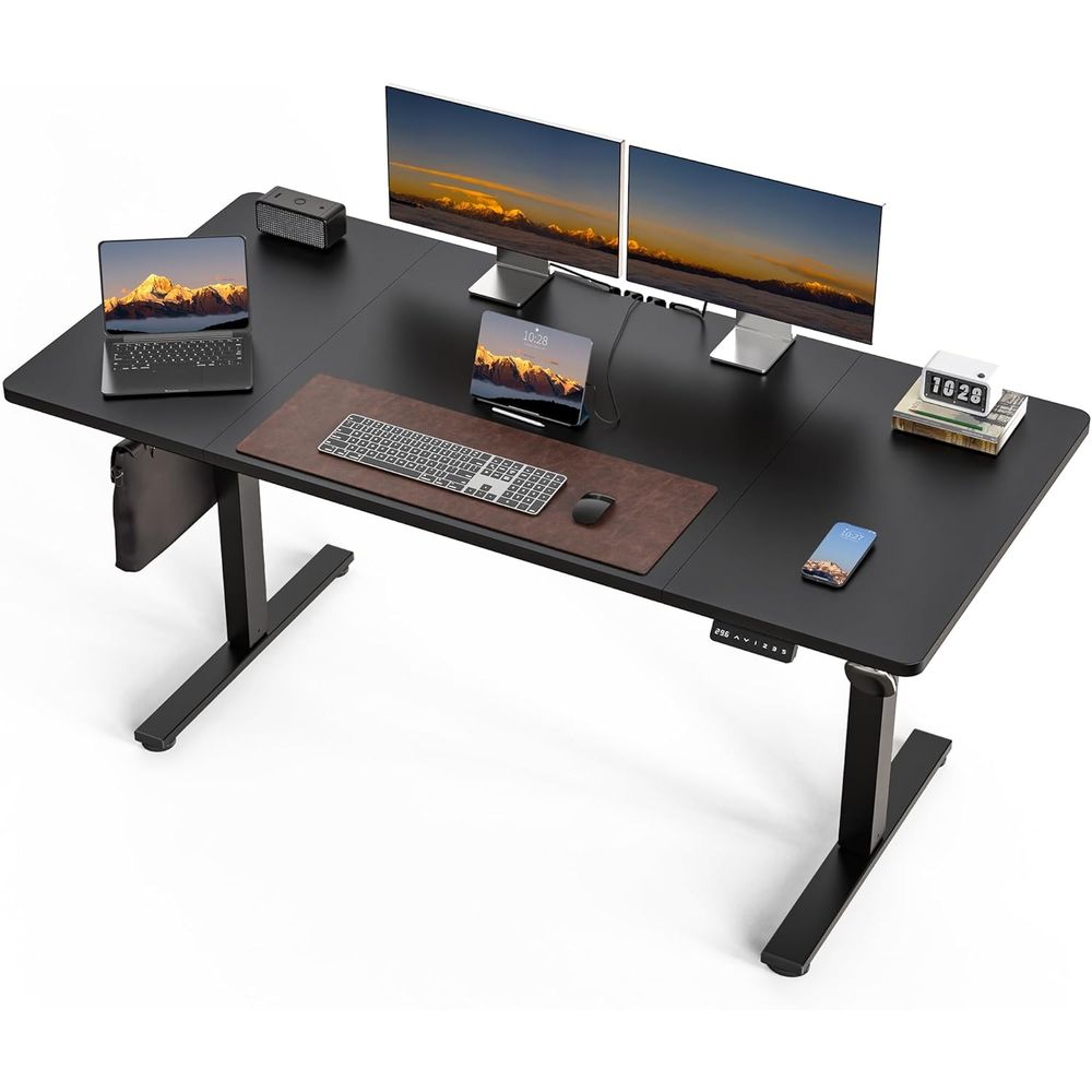 Large 63x30 Electric Adjustabl - Desk Setup Triple Monitor のレビューと価格