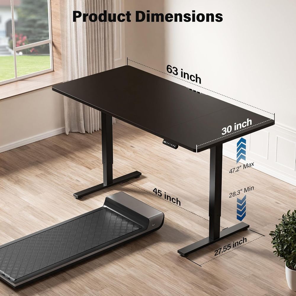 Large 63x30 Electric Adjustabl - Desk Setup Triple Monitor のレビューと価格