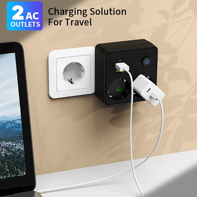 EU Plug Outlet 2 Sockets Multi - Power Strip Flat のレビューと価格