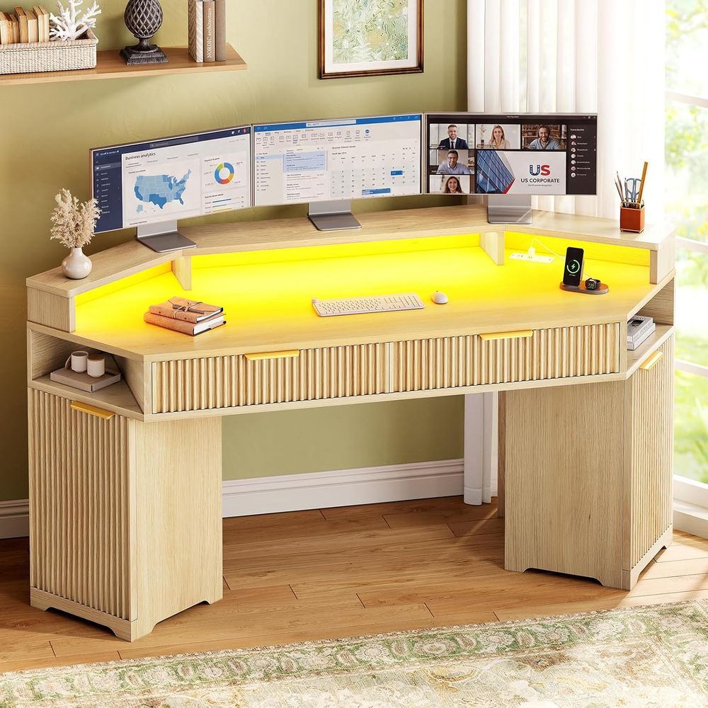 Dual-Desk Setup, Compact Diamo - Desk Setup Oak のレビューと価格