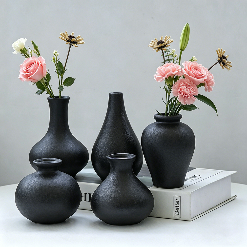 5Pcs Black Ceramic Vase Set Mo - Desk Setup Black のレビューと価格