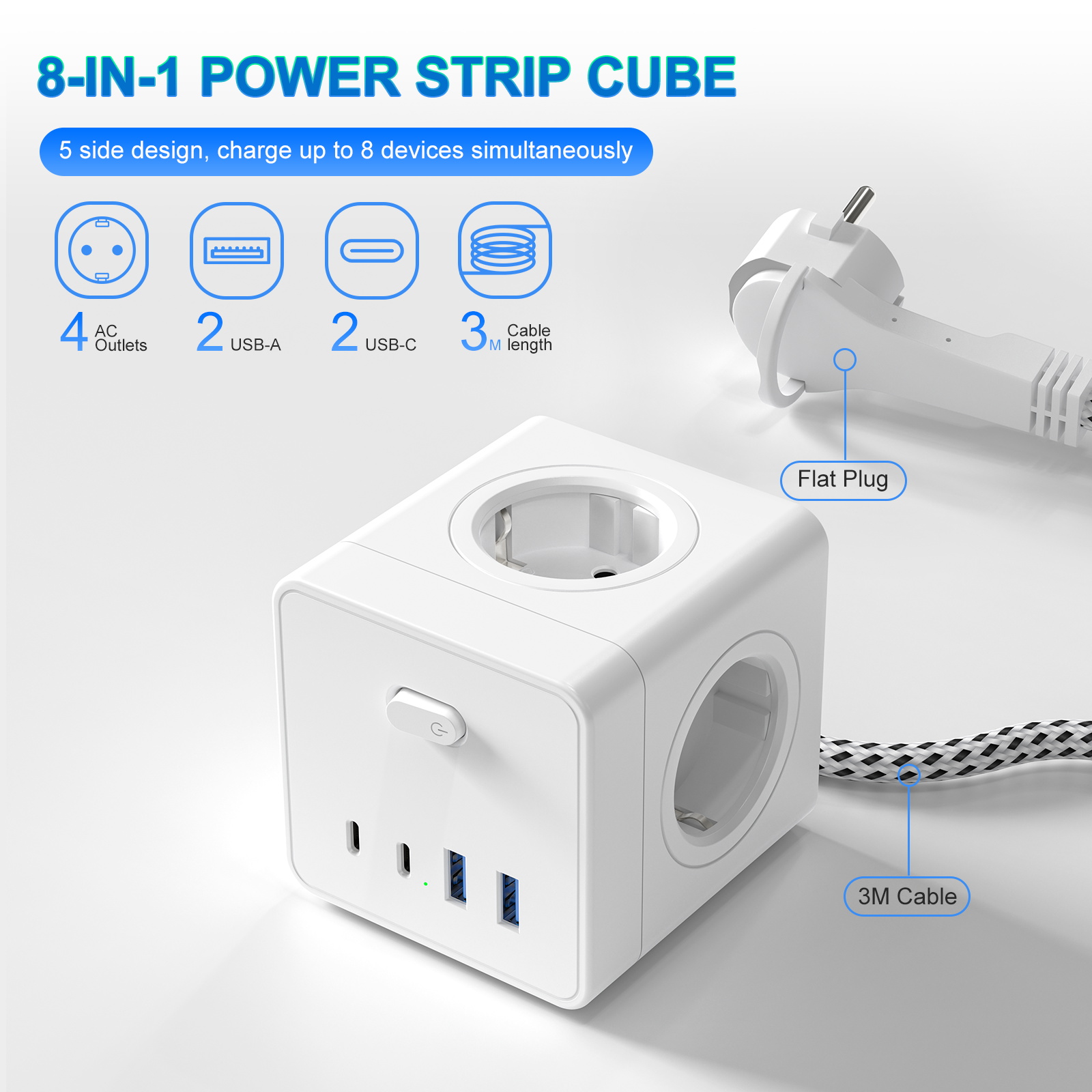 HITRENDS 8-in-1 Cube Socket, 3 - Power Strip Flat のレビューと価格