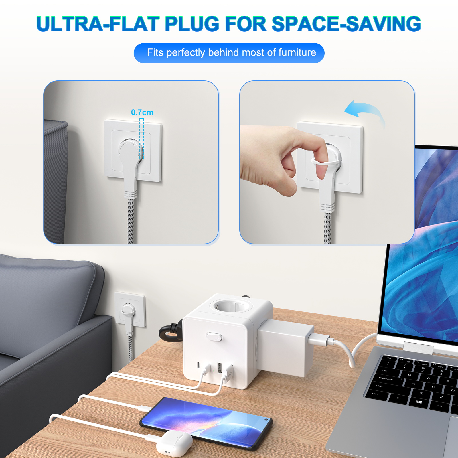 HITRENDS 8-in-1 Cube Socket, 3 - Power Strip Flat のレビューと価格