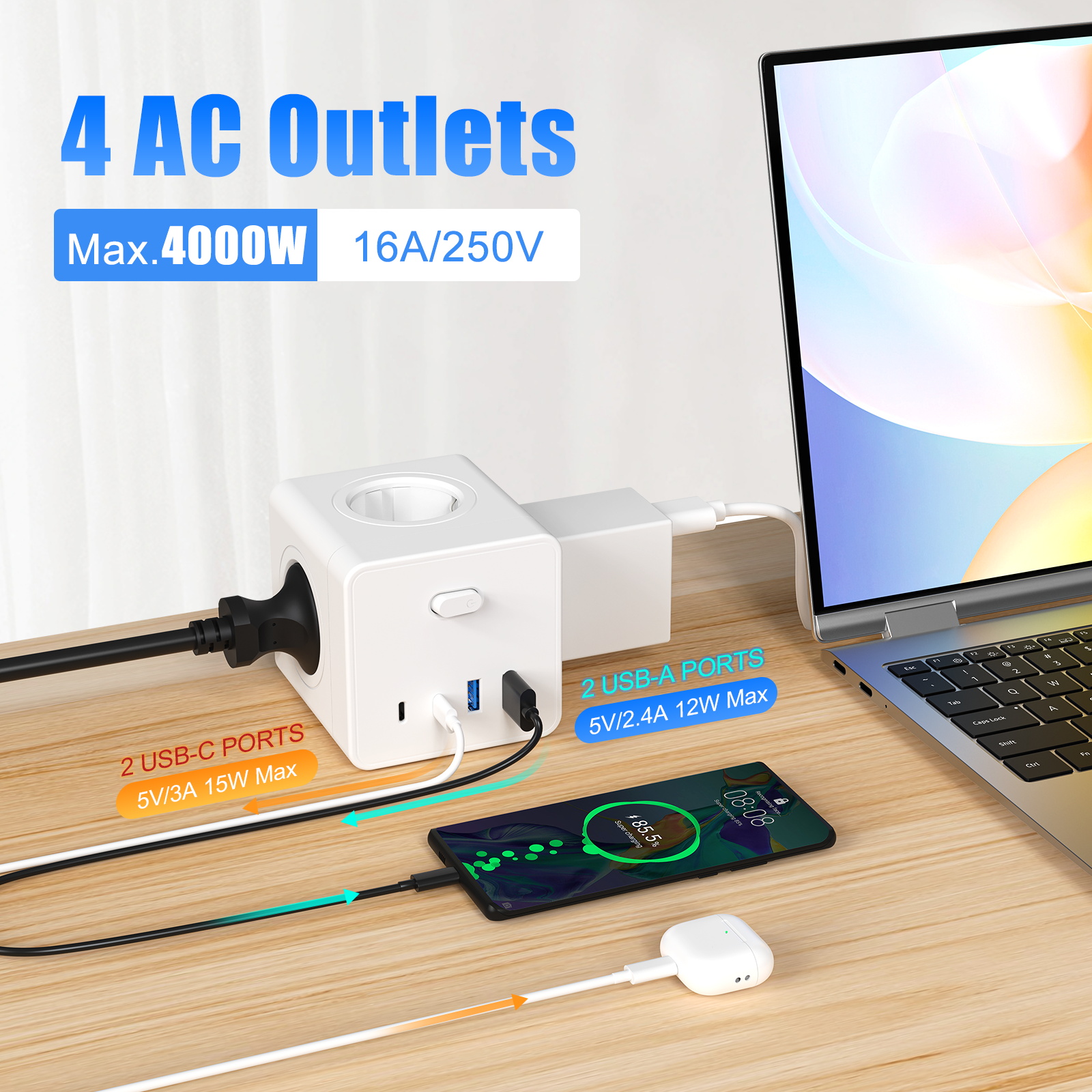 HITRENDS 8-in-1 Cube Socket, 3 - Power Strip Flat のレビューと価格